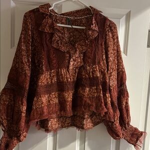Anthropologie Rust Floral Blouse